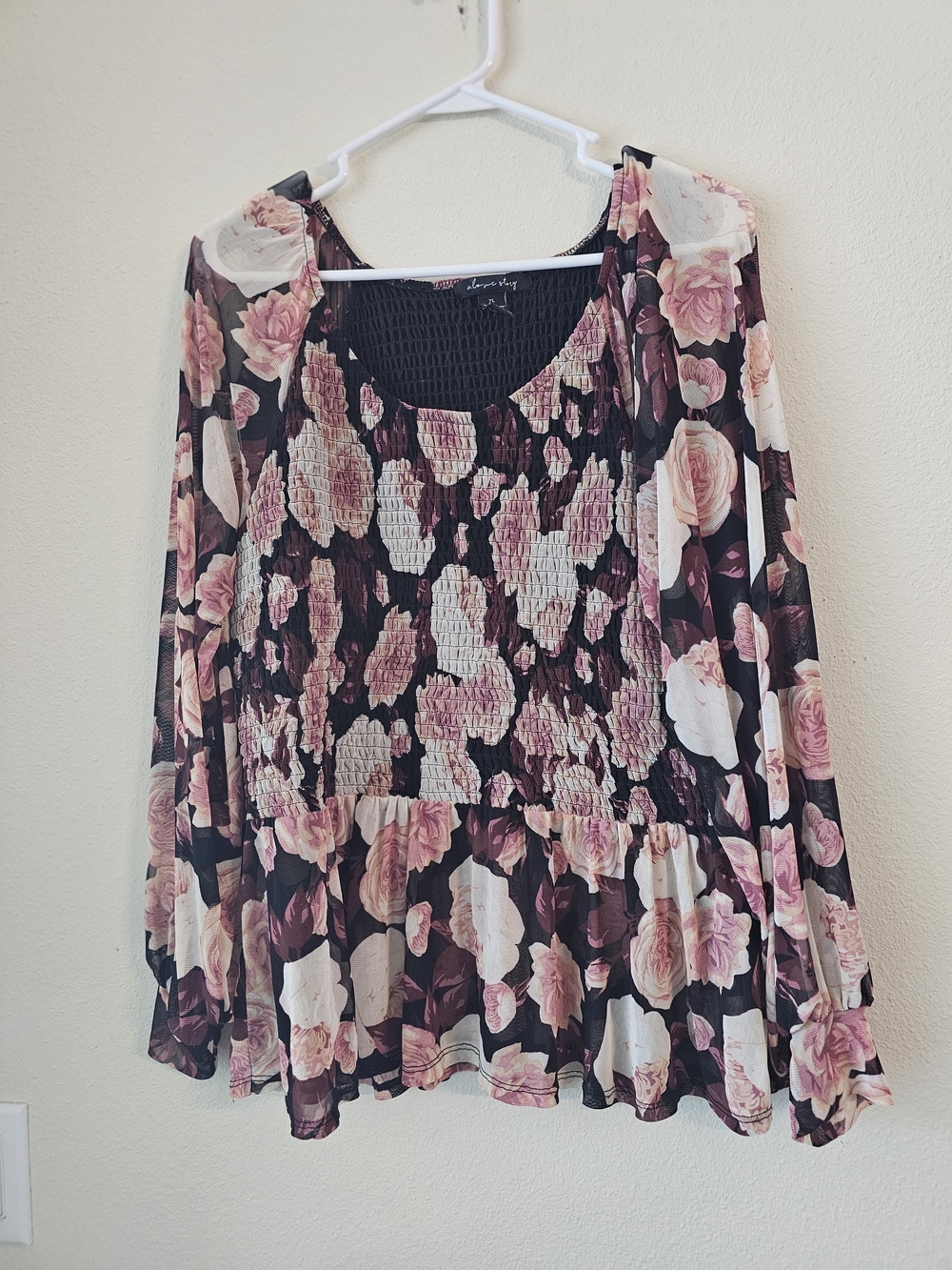 A Love Story XL Floral Smocked Peplum Blouse - Pink Floral